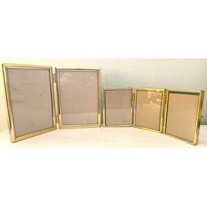 Vintage Solid Brass Hinged Picture Frames Lot of 2 – Triple 5x3.5" & Double 5x7"